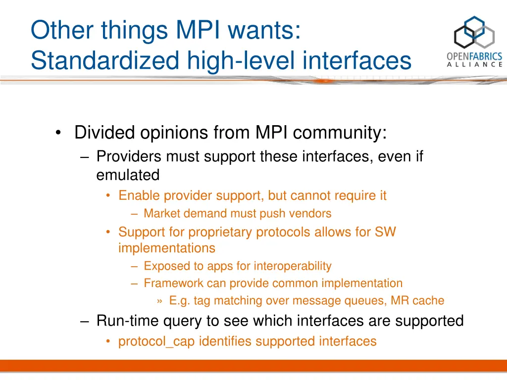 other things mpi wants standardized high level 1