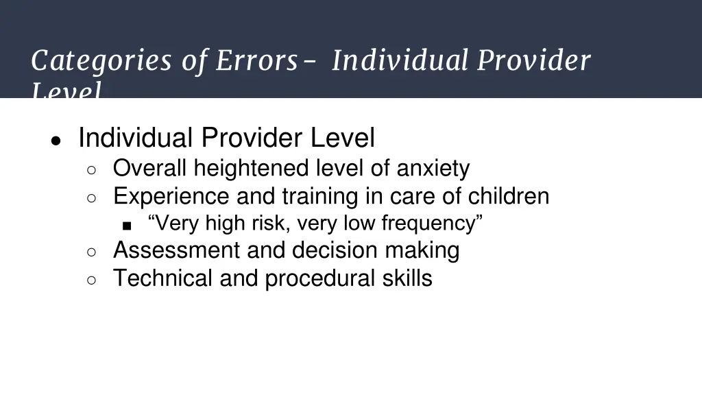 categories of errors individual provider level 1