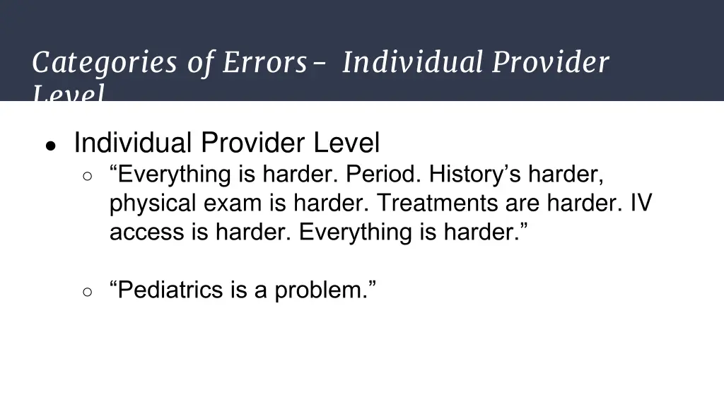 categories of errors individual provider level