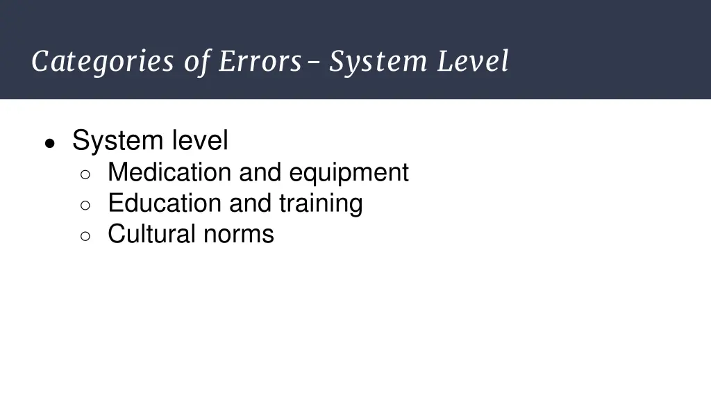 categories of errors system level