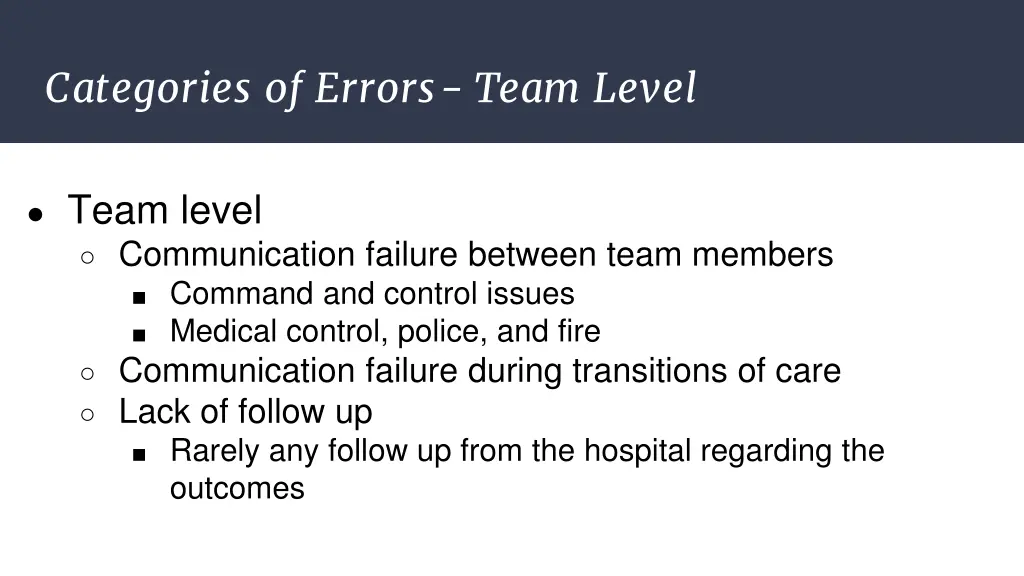 categories of errors team level