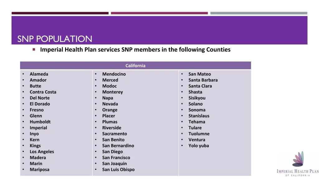 snp population imperial health plan services