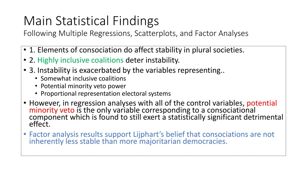 main statistical findings following multiple