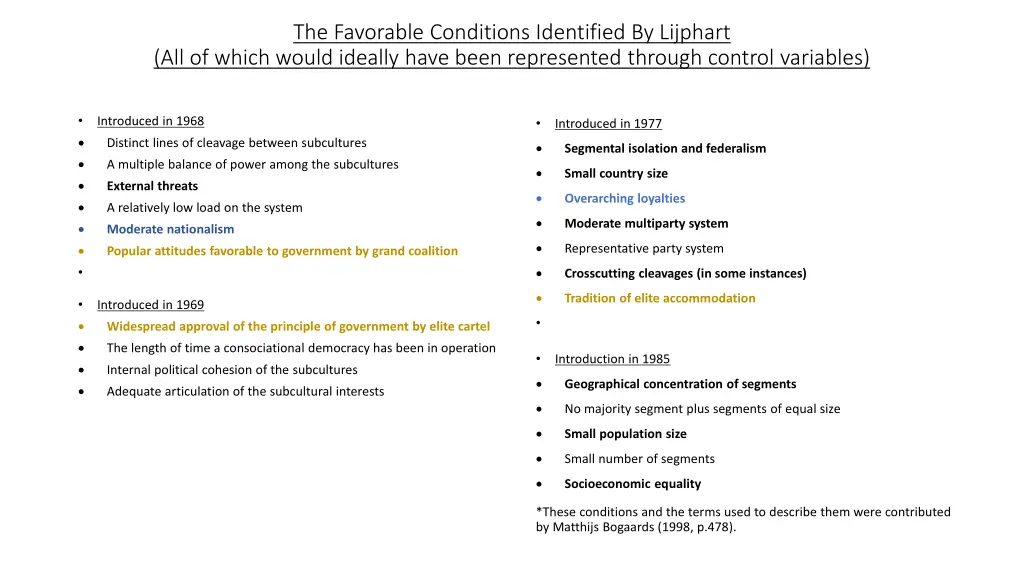 the favorable conditions identified by lijphart
