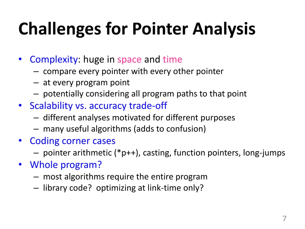challenges for pointer analysis