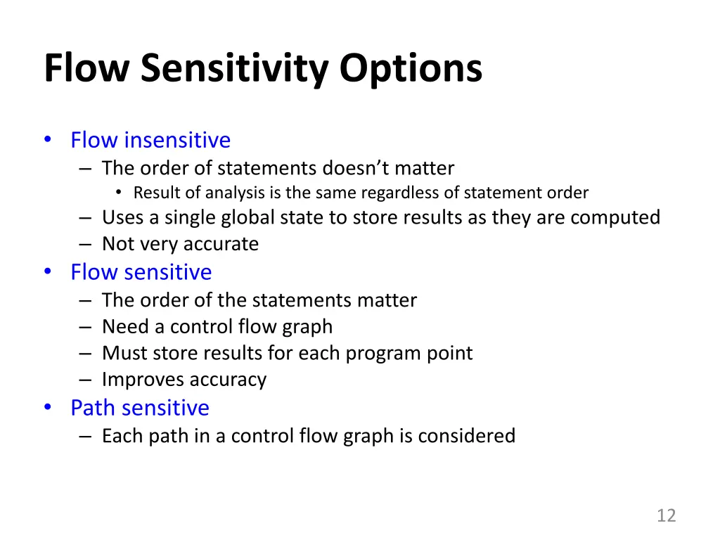 flow sensitivity options