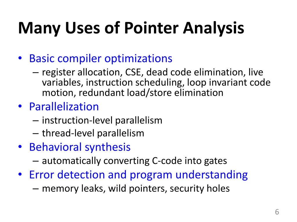 many uses of pointer analysis