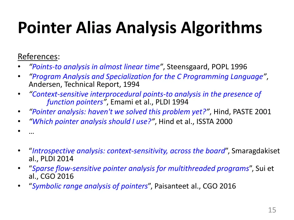 pointer alias analysis algorithms