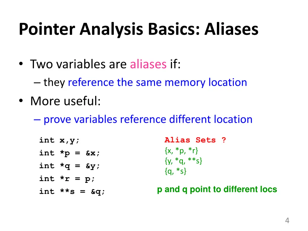 pointer analysis basics aliases