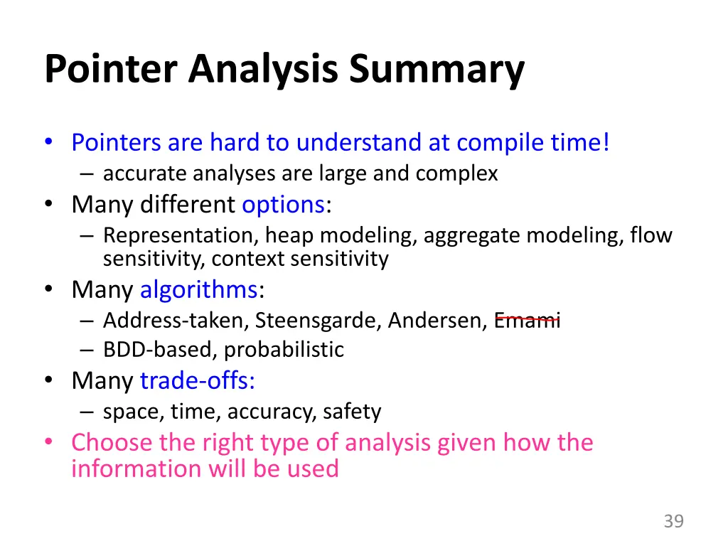 pointer analysis summary