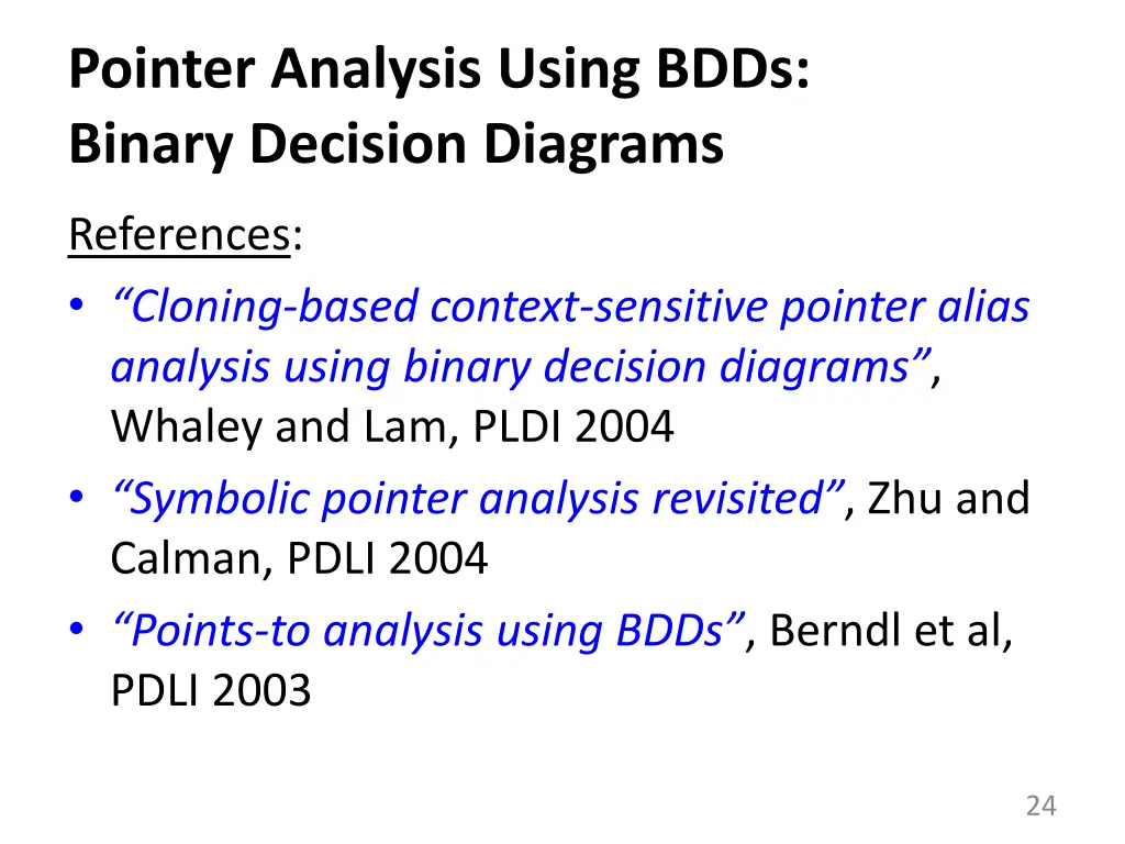 pointer analysis using bdds binary decision