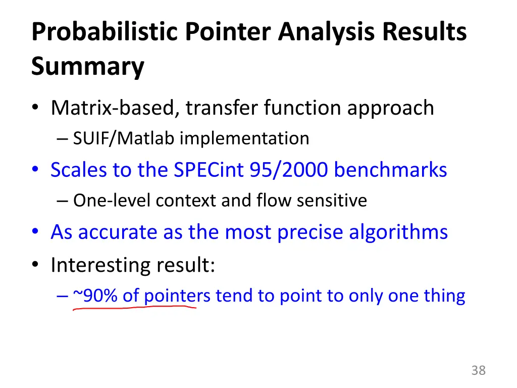 probabilistic pointer analysis results summary