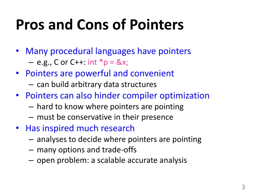 pros and cons of pointers