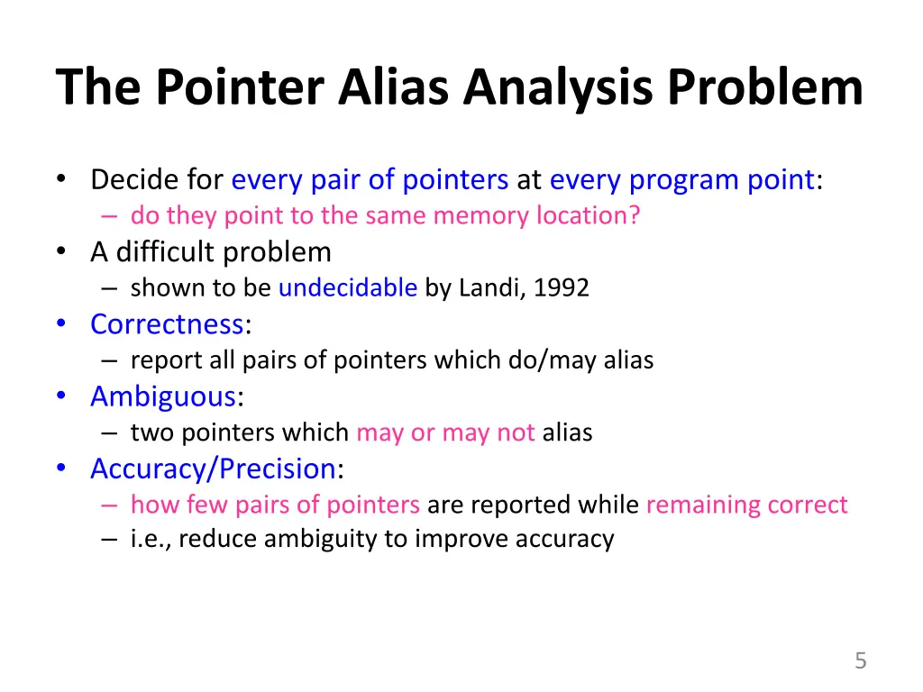 the pointer alias analysis problem
