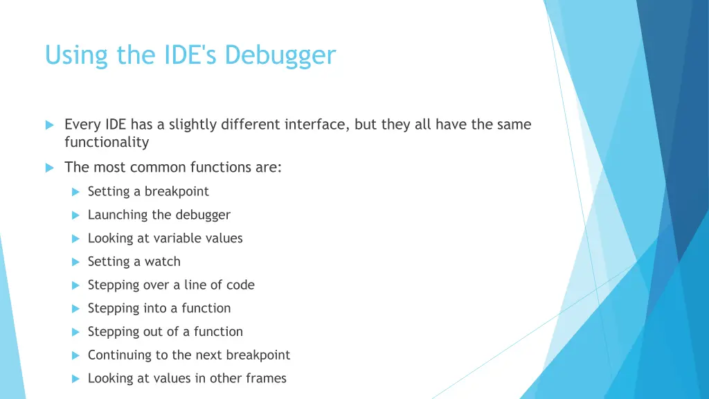using the ide s debugger 1
