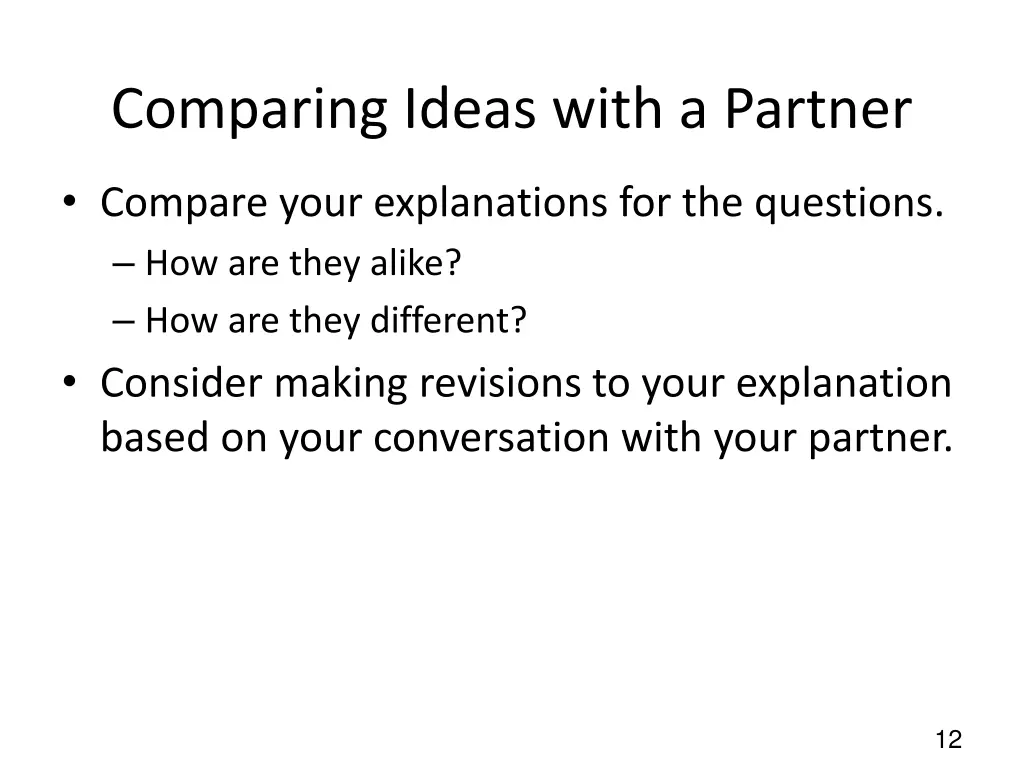 comparing ideas with a partner