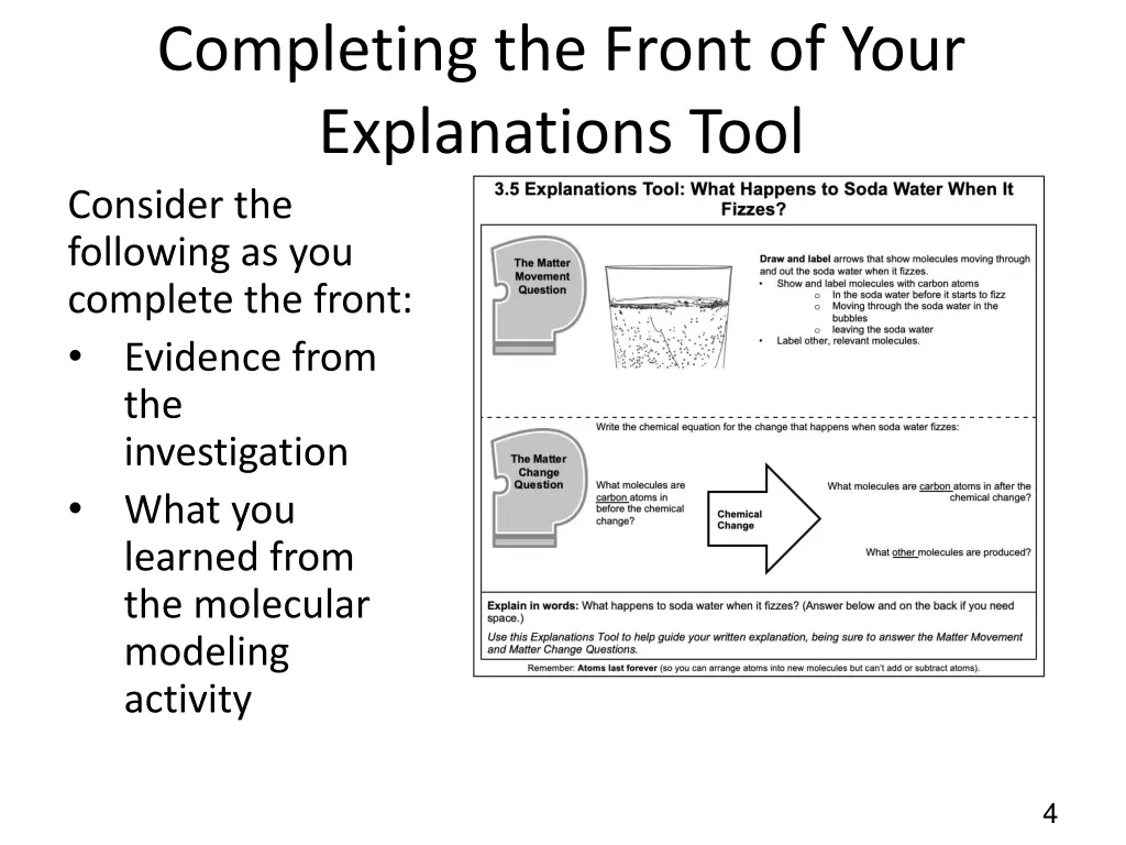 completing the front of your explanations tool