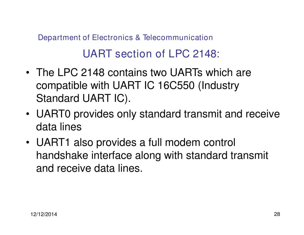 department of electronics telecommunication uart