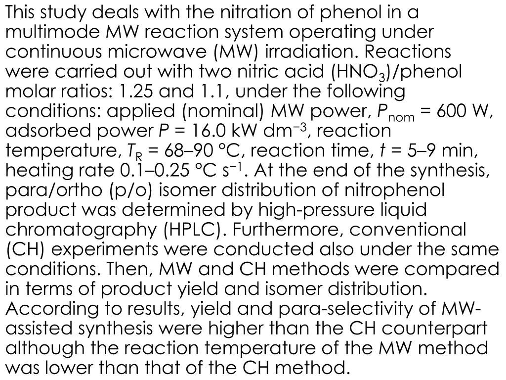 this study deals with the nitration of phenol