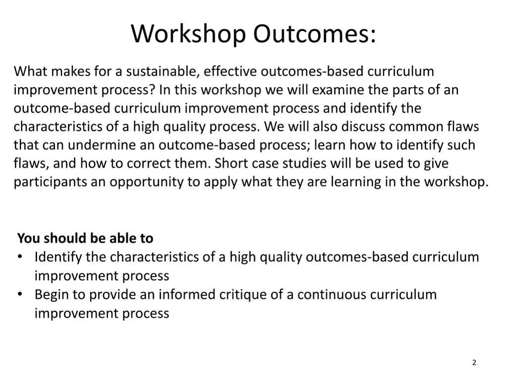 workshop outcomes