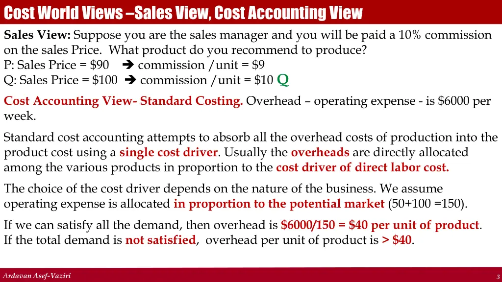 cost world views sales view cost accounting view