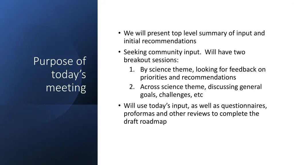 we will present top level summary of input