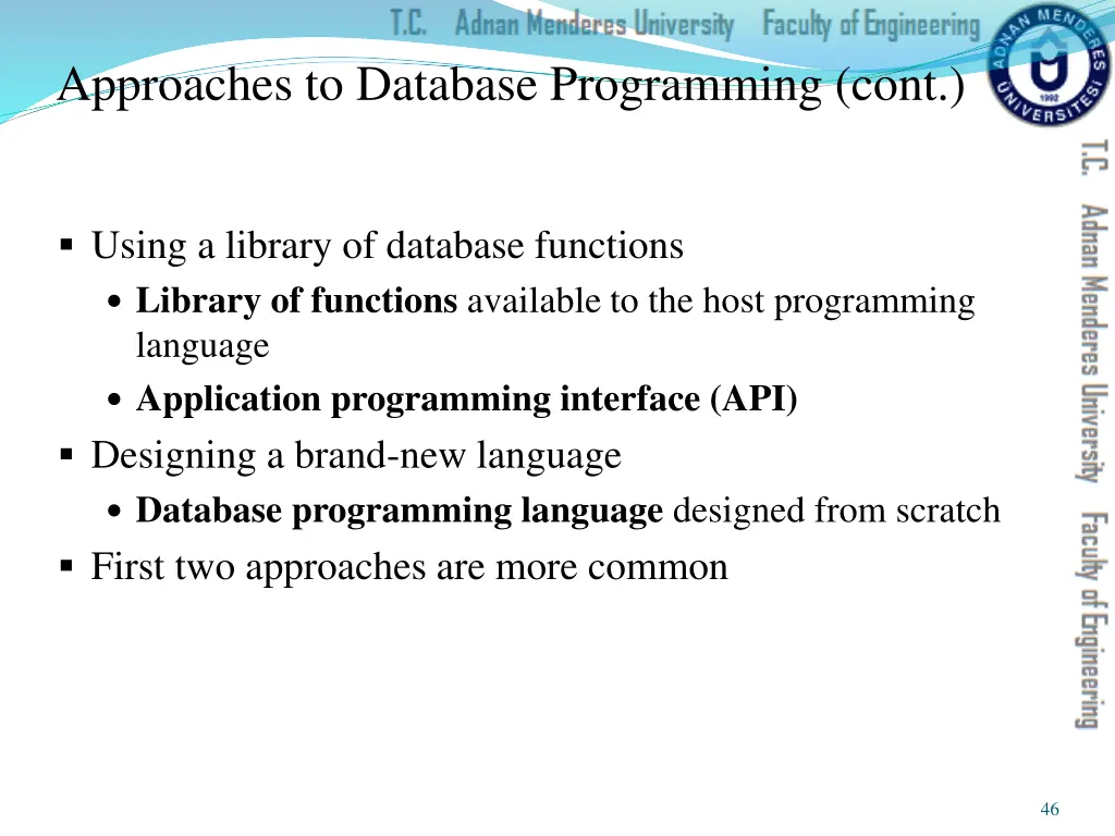 approaches to database programming cont