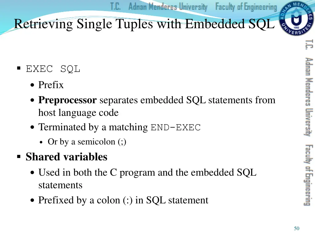 retrieving single tuples with embedded sql