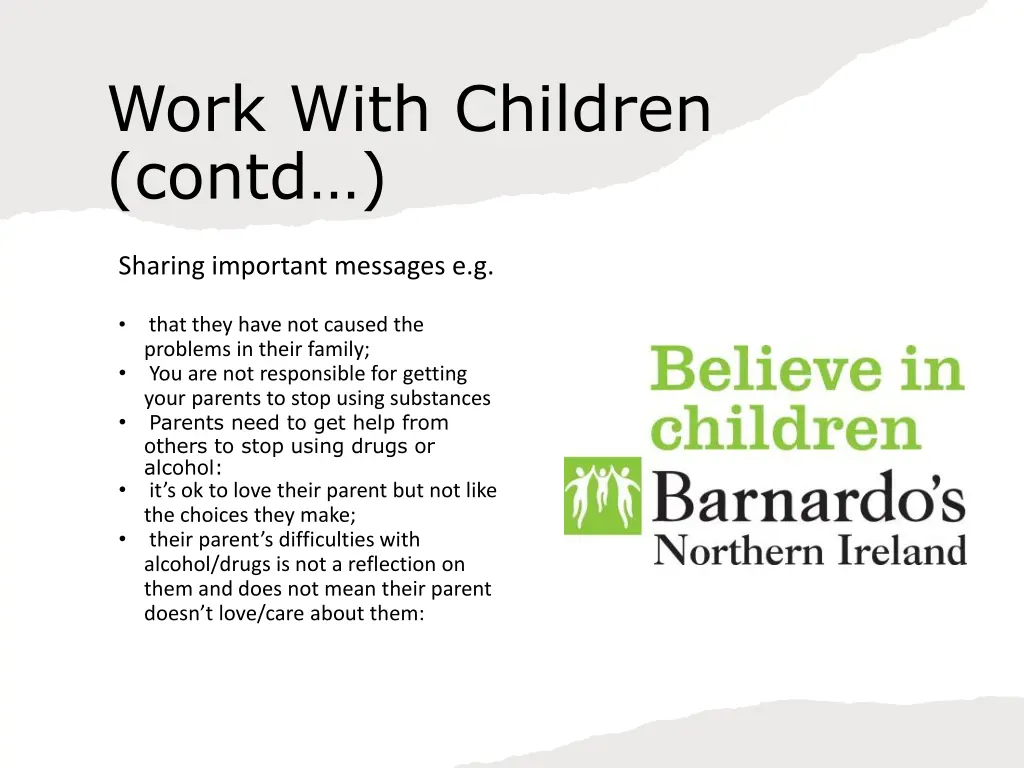 work with children contd