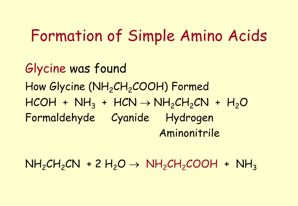 formation of simple amino acids