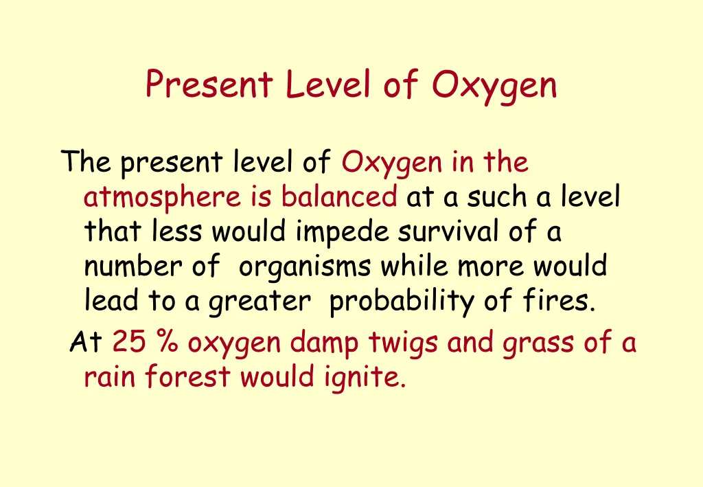 present level of oxygen