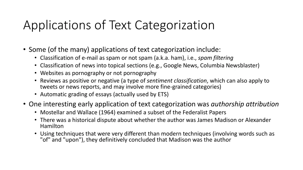 applications of text categorization