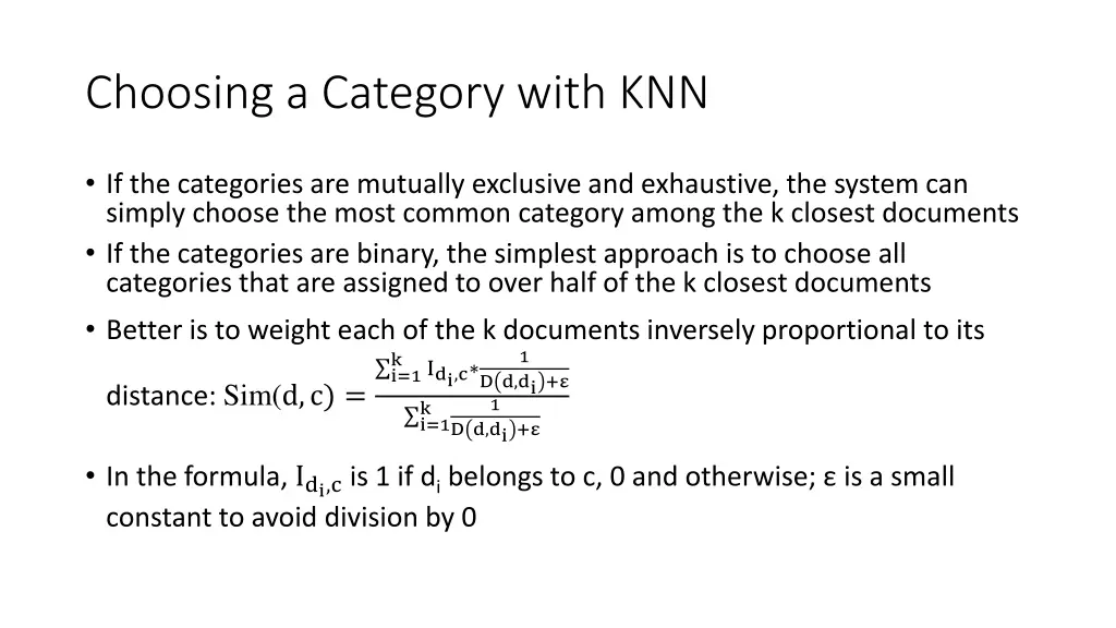 choosing a category with knn