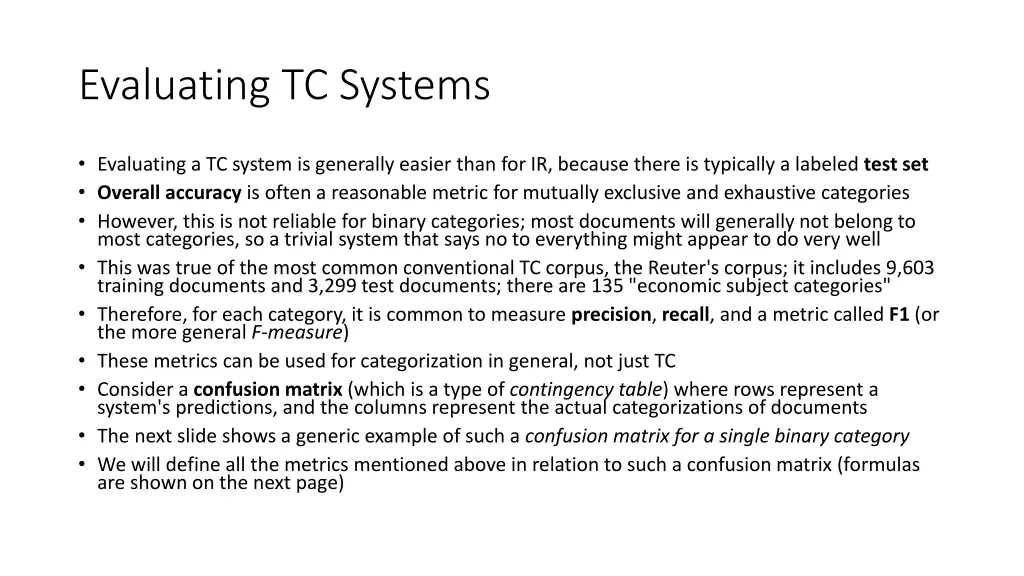 evaluating tc systems