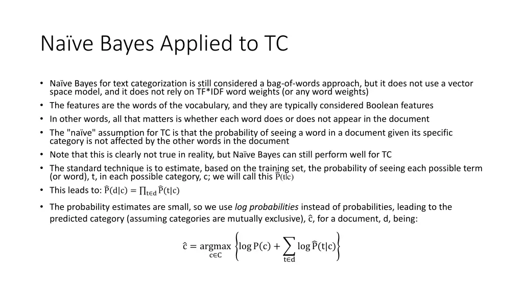 na ve bayes applied to tc