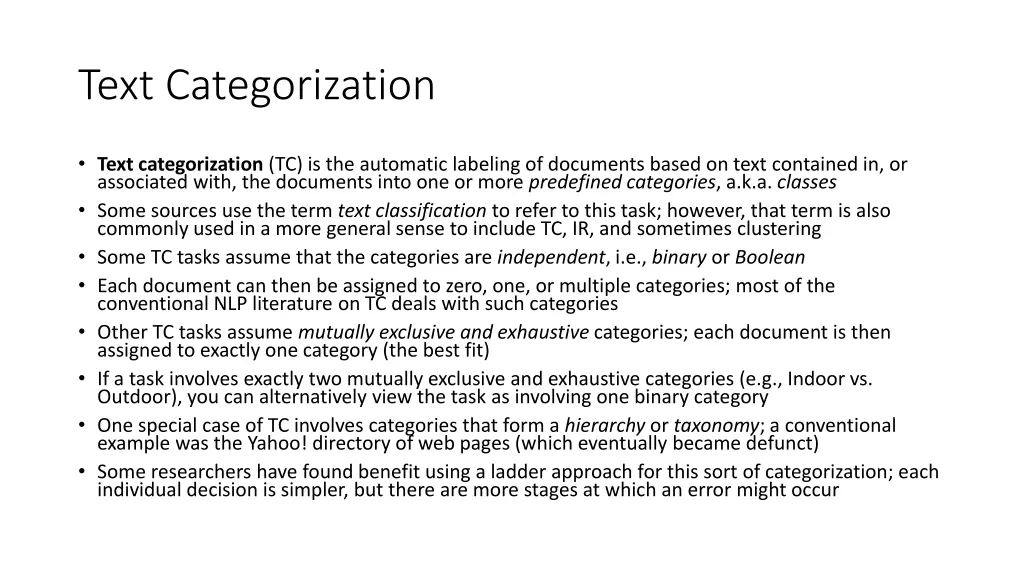 text categorization