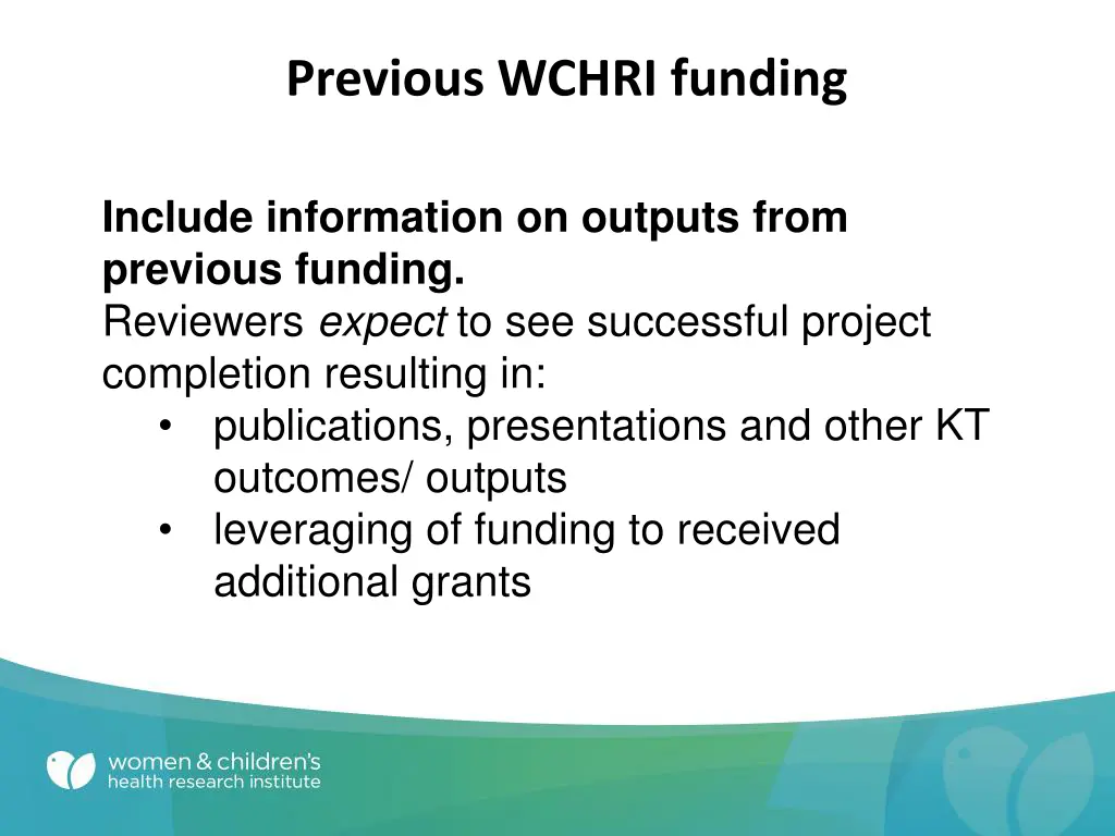previous wchri funding