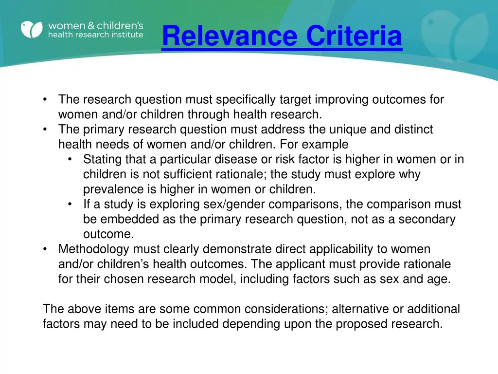 relevance criteria