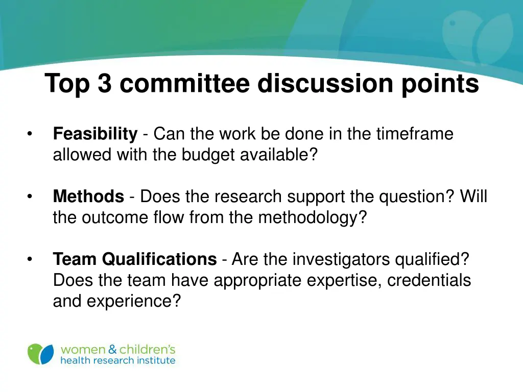 top 3 committee discussion points