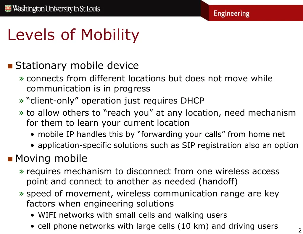 levels of mobility