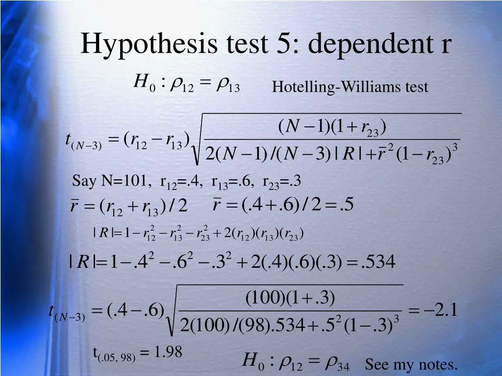 hypothesis test 5 dependent r h