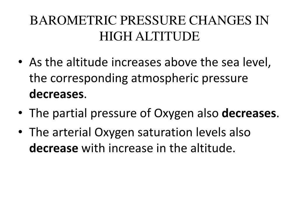 barometric pressure changes in high altitude