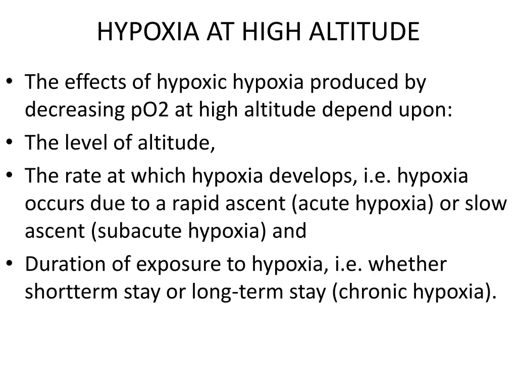 hypoxia at high altitude