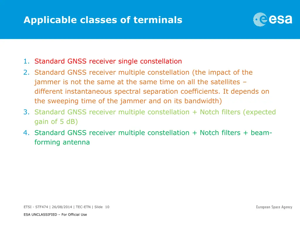 applicable classes of terminals