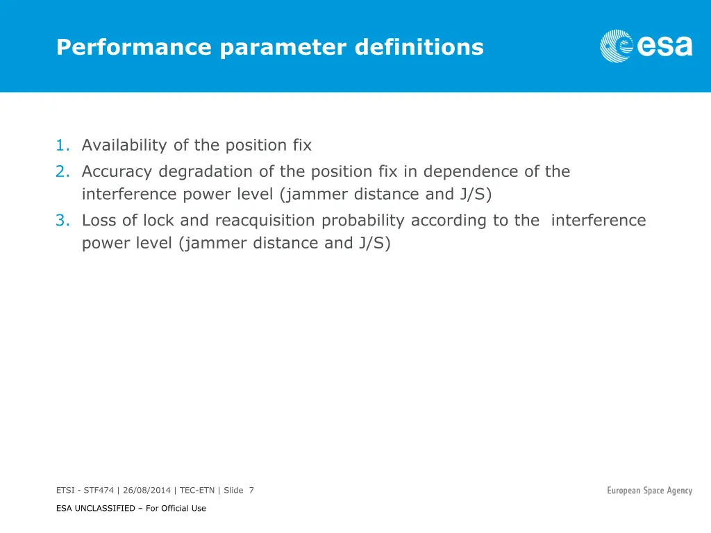 performance parameter definitions
