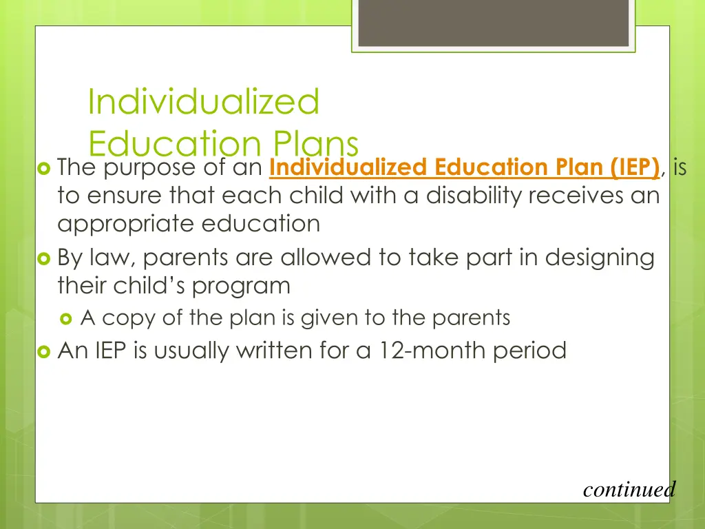 individualized education plans the purpose