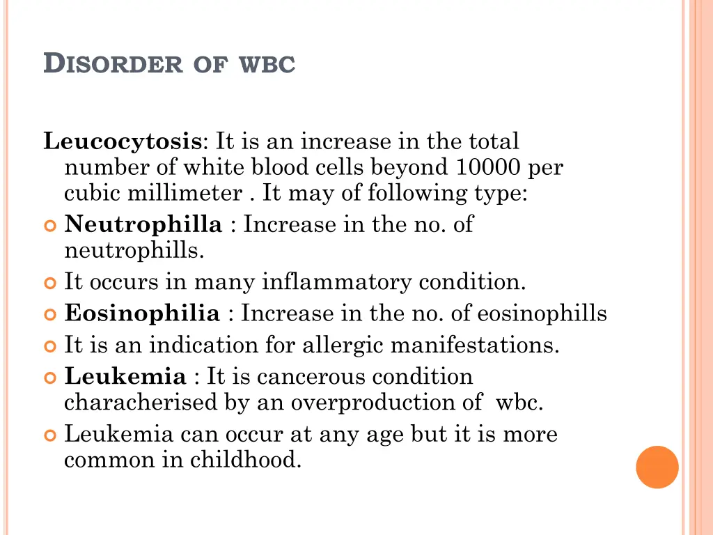d isorder of wbc
