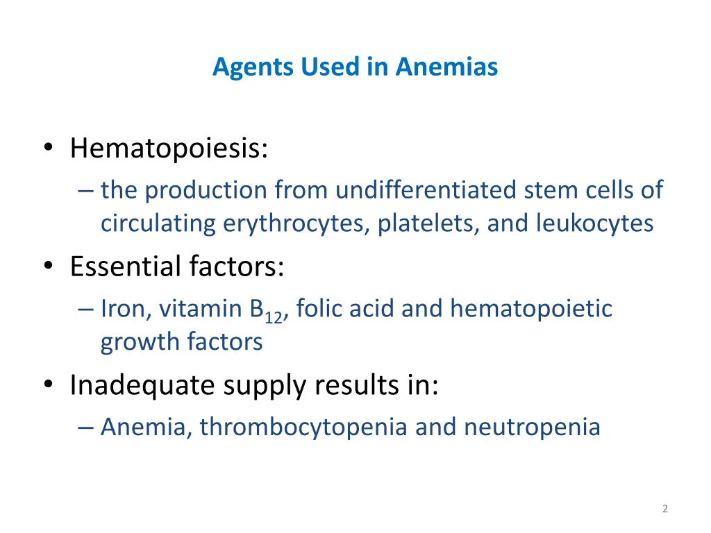 agents used in anemias