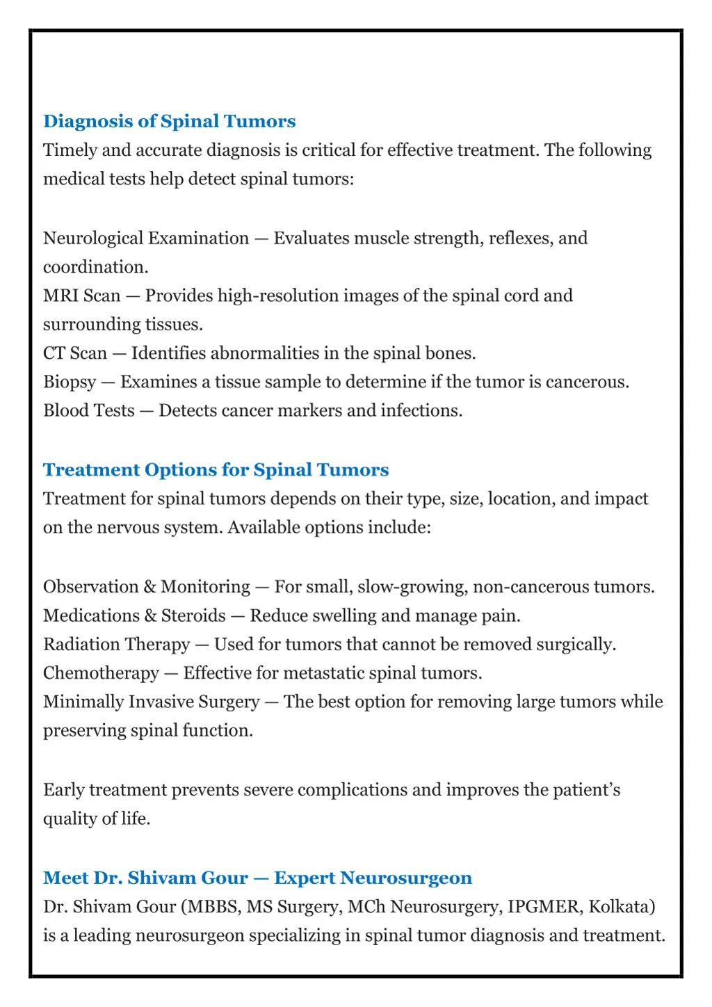 diagnosis of spinal tumors timely and accurate