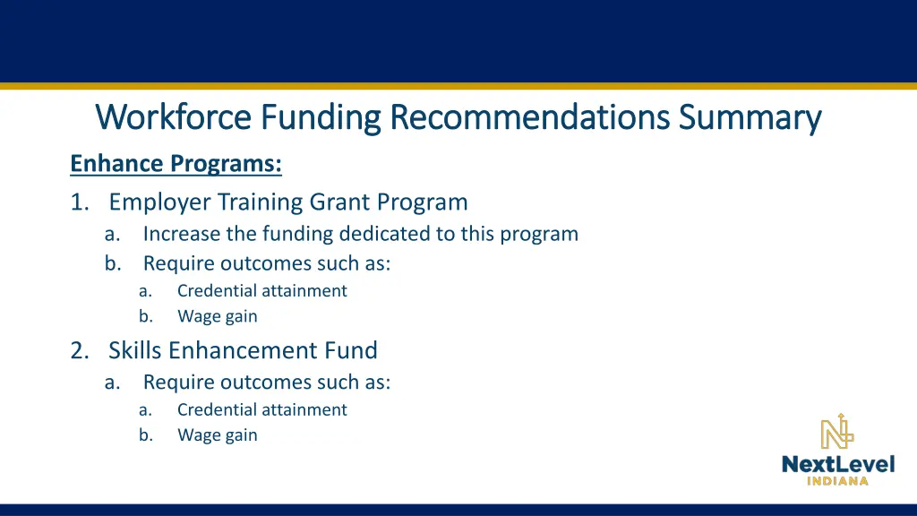 workforce funding recommendations summary 1